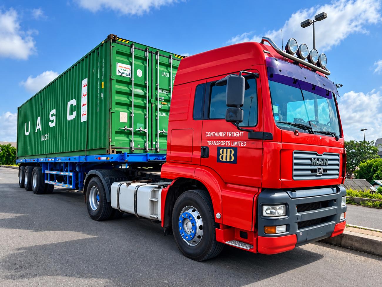 BHB container truck in transit on highway